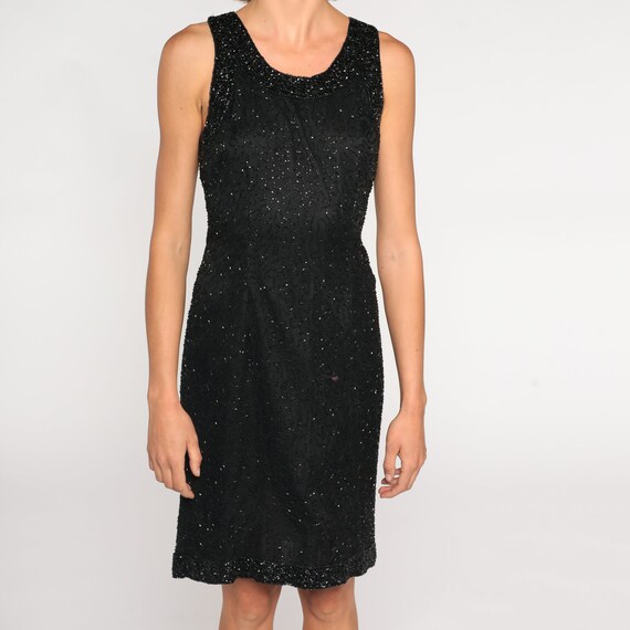 Black Beaded Dress 90s Silk Mini Dress Party Form… - image 7