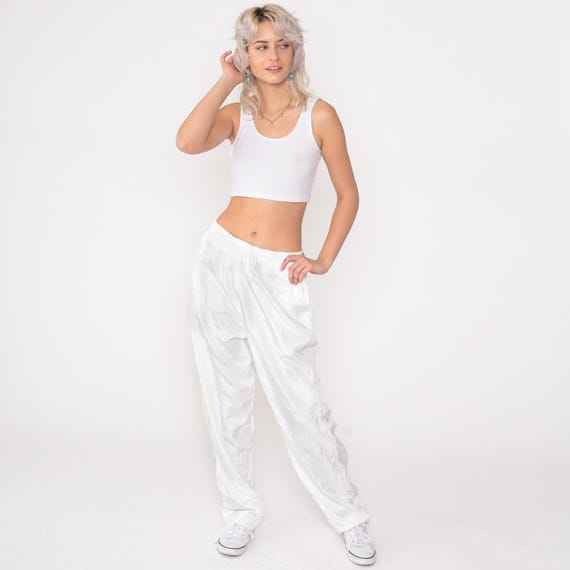 Vintage 90s White Windbreaker Pants Track Pants Warmup Wind Pants Streetwear Athletic Sports 1990s Gym Small Medium