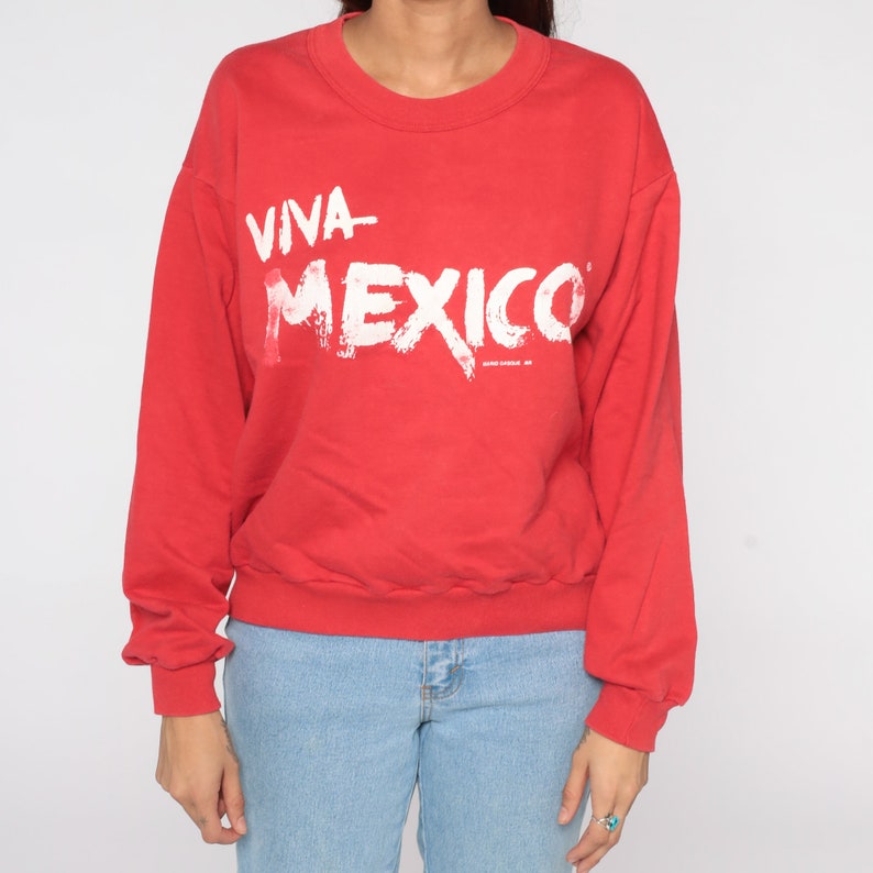 Viva Mexico Sweatshirt 80s 90s Crewneck Sweatshirt Red Vintage Graphic Travel Large xl l image 6