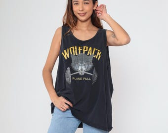 Canotta Wolfpack anni '90, maglietta senza maniche con stampa di lupo, grafica vintage anni '90, maglietta nera con muscoli animali, sollevamento pesi, taglia 2XL