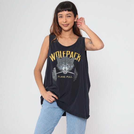 90s Wolfpack Tank Top Plane Pull Wolf Graphic Distressed Sleeveless Shirt Vintage 1990s Black Animal Muscle Tee Weightlifting 2xl