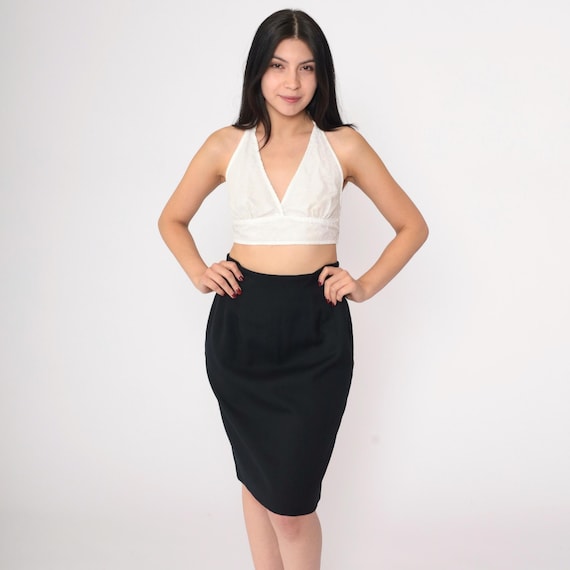 90s Black Pencil Skirt High Waisted Wiggle Midi Skirt Retro Basic Professional Secretary Academia Plain Simple Vintage 1990s Small