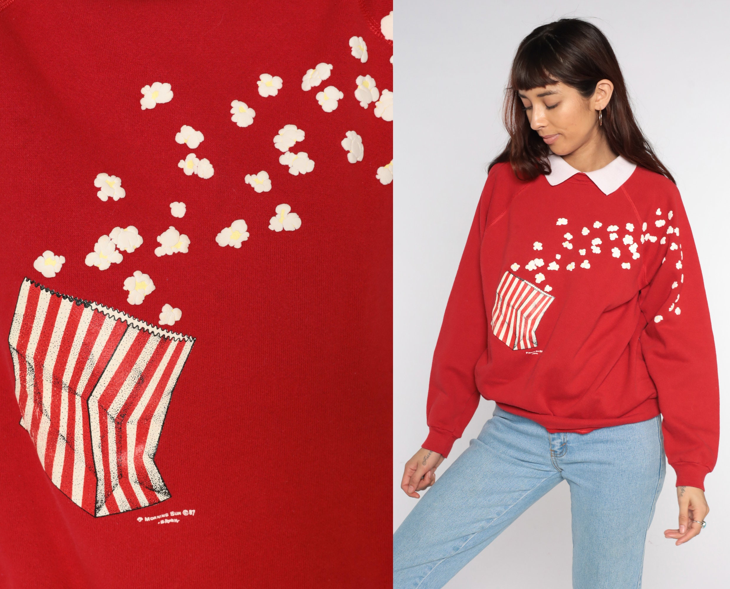 Collared Popcorn Sweatshirt Hanes Shirt 80s Grandma Sweatshirt