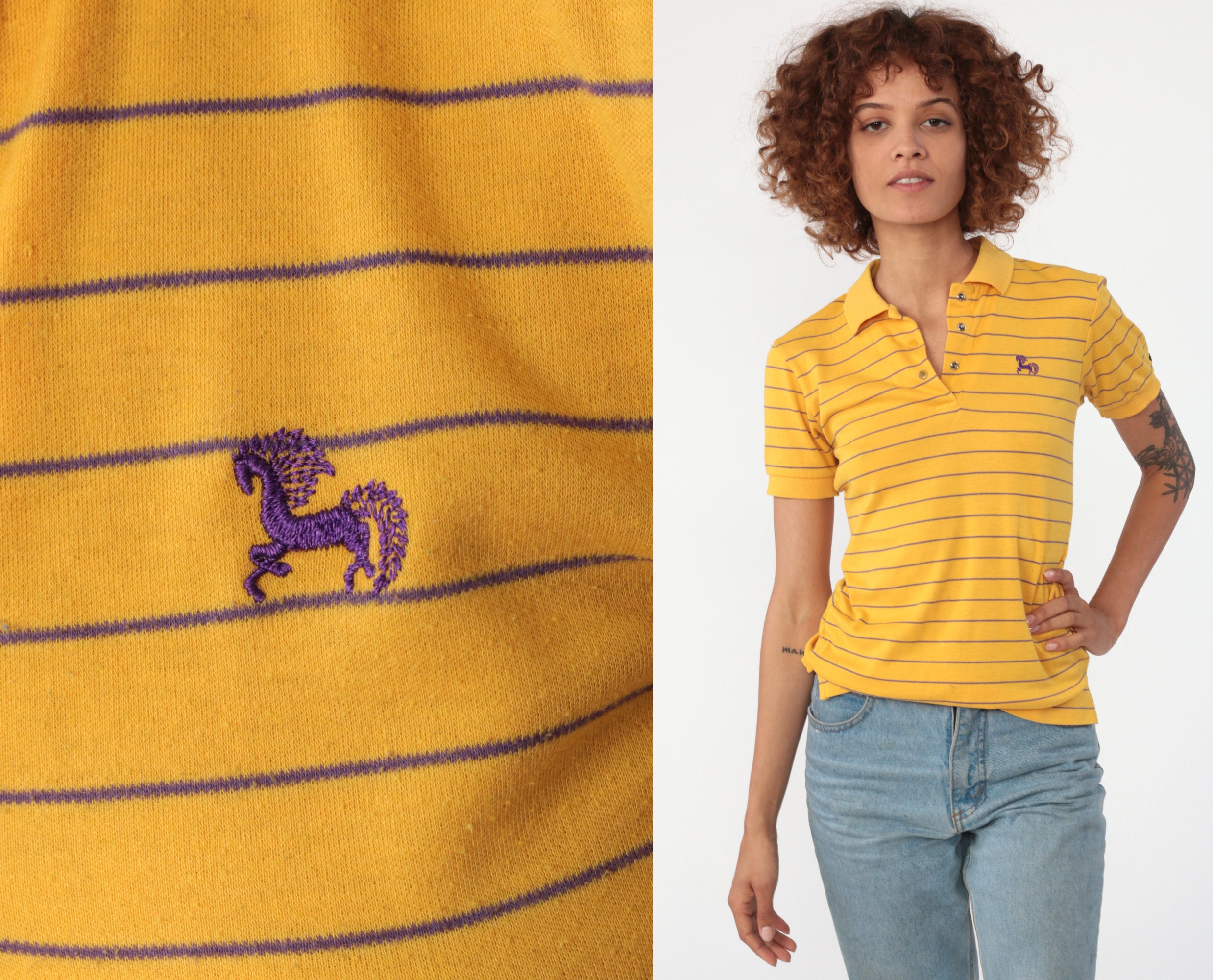 purple polo shirt with yellow horse