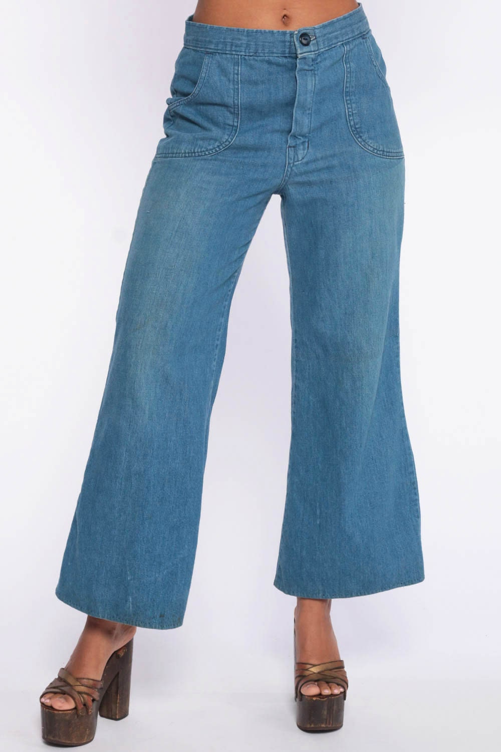 70s Bell Bottoms Jeans 29 High Waisted Jeans 70s Flared Denim Pants Super High Waist 1970s