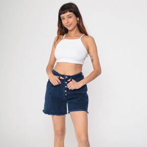 Vintage Jordache Jean Shorts 90s Denim Cutoffs Dark Wash Blue Button Fly Shorts High Waisted Frayed Raw Edge Short Shorts 1990s Small Medium