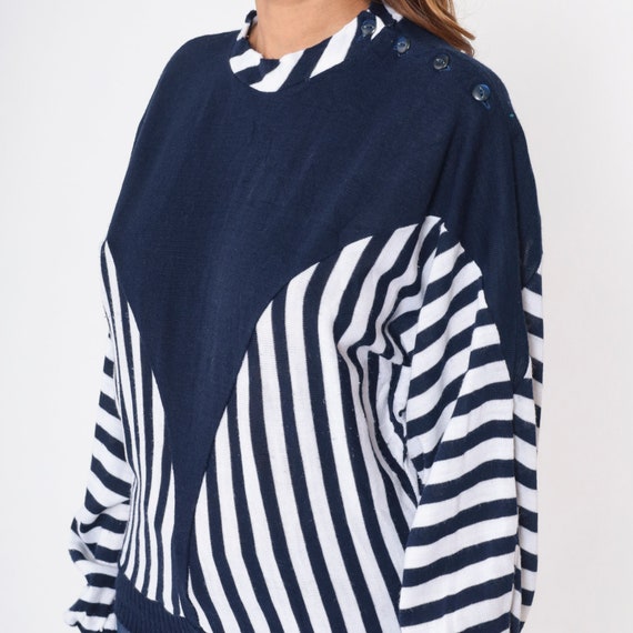 80s Striped Sweater Blue White Colorblock Knit Pu… - image 6