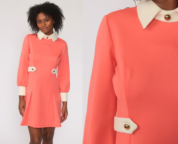 Mod Mini Dress 60s PETER PAN Dress Salmon Pink Shi