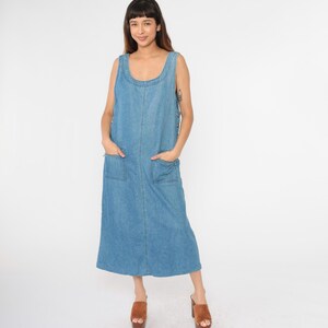 blue jean jumper dress Paisley Denim Jumper Dress Dark / X-Large