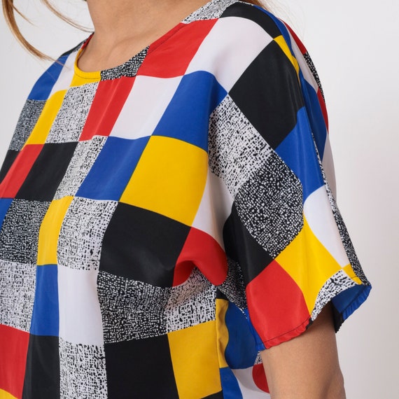 90s Color Block Top Boho Blouse Primary Color Bla… - image 7