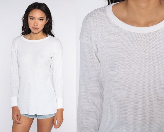 Womens white waffle knit shirt Clearance