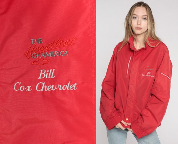 Vintage Chevrolet Jacket Cox Chevy Uniform Car Jacket 80s 90s Bill Moto Baseball Coat Windbreaker Warm Up 1980s Men's Large