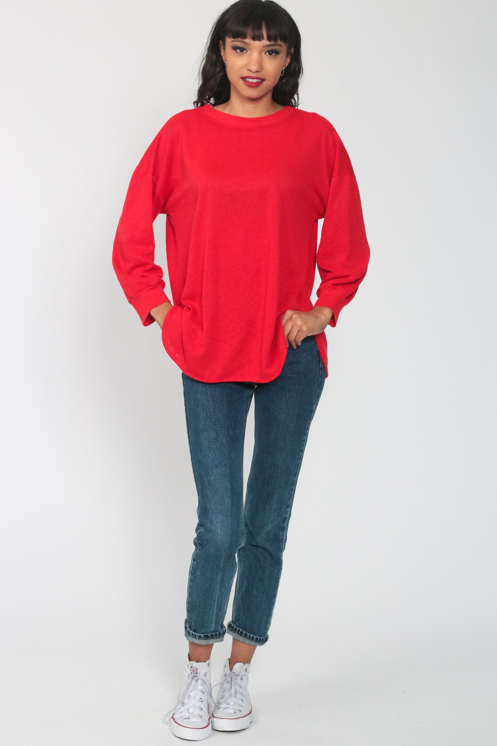 Red Crewneck Sweatshirt 80s Sweatshirt Oversized Sweatshirt 1980s Plain ...