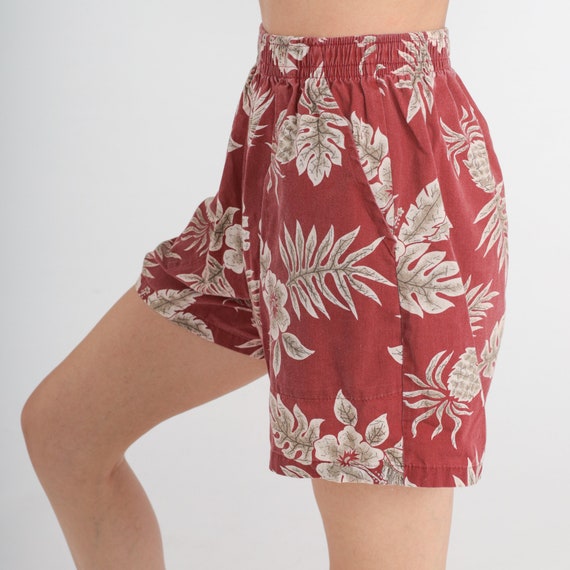 Hawaiian Floral Shorts 90s Beach Shorts Red Tropi… - image 4