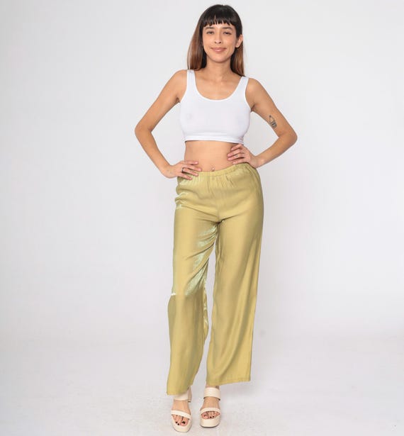 90s Iridescent Gold Pants Metallic Trousers Sparkly Straight Leg Pants High Waisted Trousers Shiny Party Festival Vintage 1990s Small xs