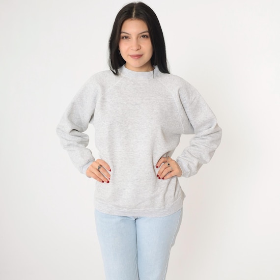 Vintage 90s Grey Hanes Sweatshirt XL Raglan Sleeve Plain Slouchy Crewneck Pullover Sweater Basic Plain Solid Blank Shirt 1990s Extra Large