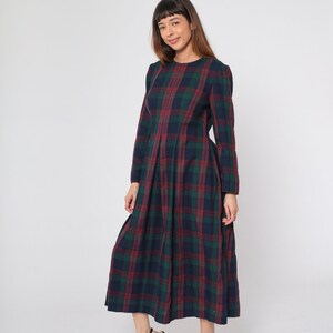Long Plaid Dress 90s Maxi Dress Tartan Checkered Print Puff Sleeve Pleated  Dark Academia Ankle Length Vintage 1990s Cynthia Howie Medium 10