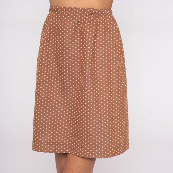 70s Polka Dot Skirt 60s Mod Skirt Brown White Hig… - image 4