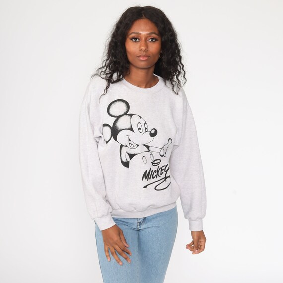 Mickey Mouse Sweatshirt -- 90s Disney Sweater Mickey Disneyland Grey Kawaii Shirt Cartoon Crewneck Vintage Retro Medium Large