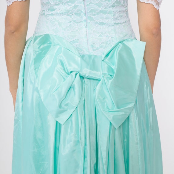80s Party Dress Aqua Blue Taffeta Lace Dress Puff… - image 6