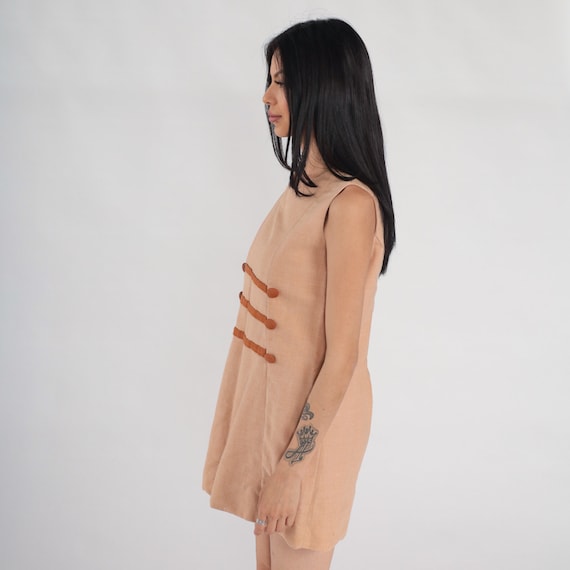 60s Shift Dress Mod Micro Mini Dress Tan Tonal Br… - image 5