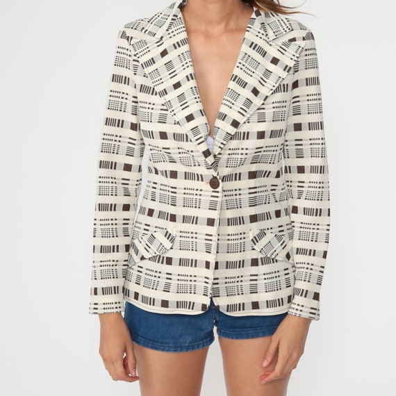 Cream Plaid Blazer Checkered Jacket 70s Jacket Br… - image 7