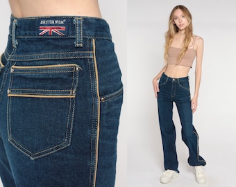 Brittania Flare Jeans 90s Bell Bottoms Boho Pantalones de mezclilla acampanados de cintura alta Hippie Boho Hipster Azul oscuro Vintage 1990s Extra Small xs