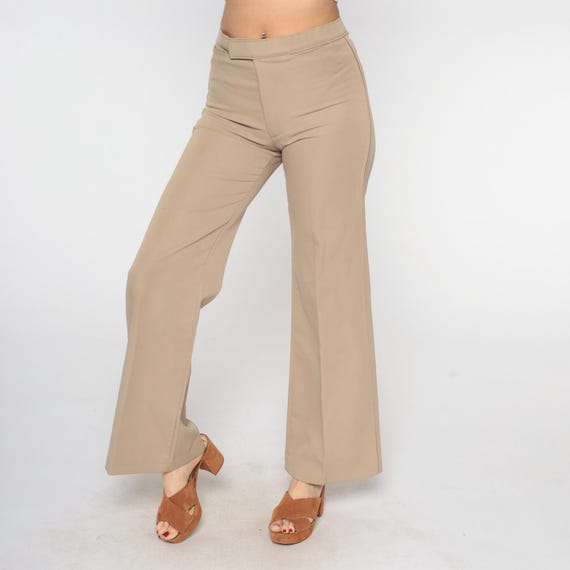 70s Straight Leg Pants Tan Low Waist Trousers Boho Preppy Trousers 1970s High Rise Waist Vintage Seventies Creased Medium