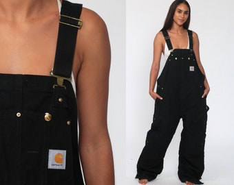 90s Carhartt Overalls 42 Black Work Coveralls Insulated Baggy Pants Utility Dungarees Coveralls Workwear Long Wide Leg Vintage Extra Large