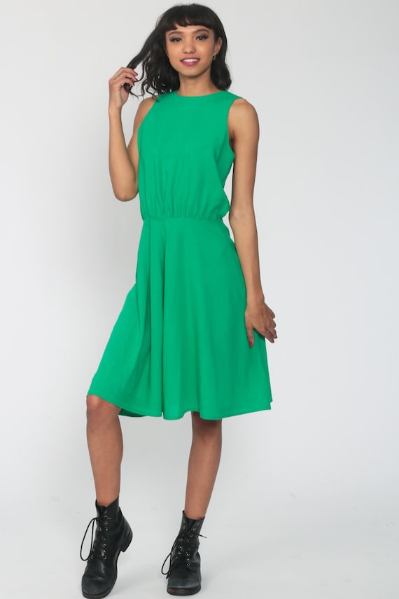 Green Sundress 70s Midi Dress 80s Boho Tank Dress Sleeveless Vintage Bohemian Sun Retro High Waist Retro Summer Bright Extra Small xs s
