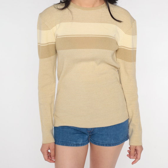 Tan Striped Sweater 80s Pullover Knit Sweater Ret… - image 8