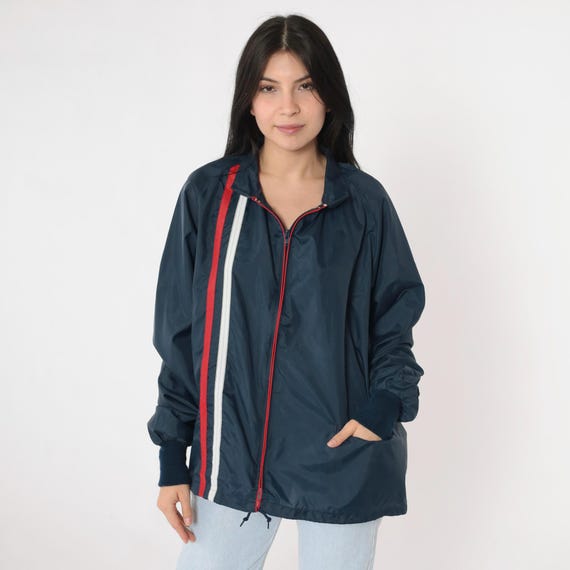 Vintage Labor Union Windbreaker Jacket 80s 90s Navy Red White Stripe Graphic Brotherhood Teamsters Local 671 Zip Up 1990s Men's XXL