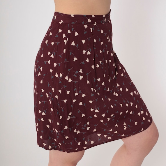 Brown Floral Skirt 90s Mini Skirt High Waisted Ditsy Flower Print Straight Pencil Skirt Summer Boho Casual Hippie Vintage 1990s Small S