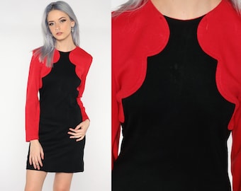 Color Block Dress Black Red Mini Dress 80s 90s Long Sleeve Party Dress Minidress Shift Vintage 1990s All That Jazz Retro Small S