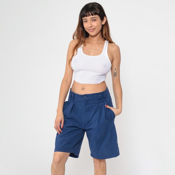 90s Gitano Trouser Shorts Navy Blue Pleated Preppy Shorts Vintage High Waisted Retro Trouser Summer Bottoms High Waist 1990s Large 34