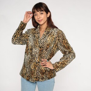 Animal Print Jacket 90s Faux Fur Coat Button up Blazer Cheetah Leopard Tiger Stripe Boho Cocktail Party Furry Fuzzy Vintage 1990s Large L image 2