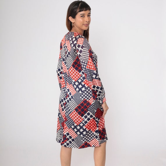 60s Mod Dress Patchwork Checkered Dress Red White… - image 5