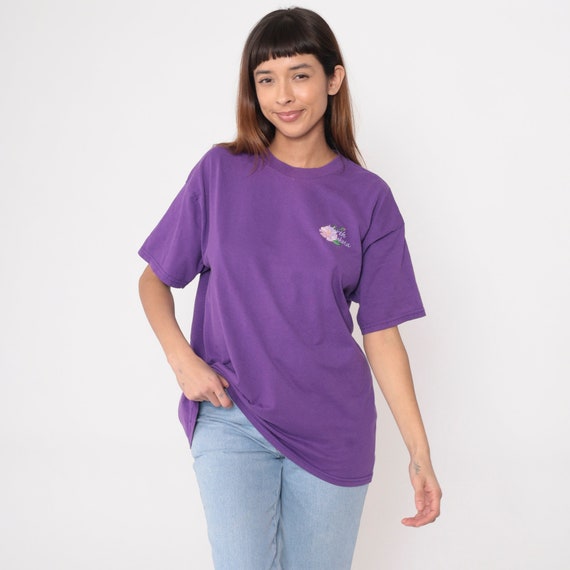 North Dakota Shirt 90s Purple Floral Embroidered Shirt Prairie Rose Travel US State Graphic Shirt Vintage Tee 1990s Extra Large xl