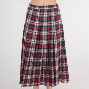 Pendleton Midi Skirt 80s Red Plaid Wool Skirt High Waisted Pleated School Girl Preppy Green White Tartan Uniform Vintage 1980s Small 28 image 5