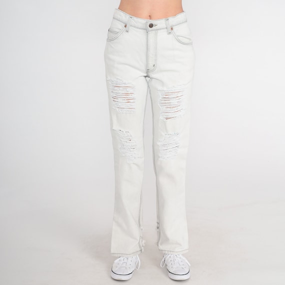 Bootcut Levis Jeans Y2K Flared Jeans Light Grey Ripped Denim Pants Levi Strauss Distressed 00s Mid Rise Vintage Small 28