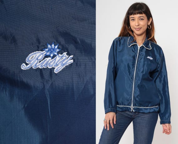 Navy Rusty Windbreaker Jacket Y2K Surfer Zip Up Jacket Plain Retro Surf Jacket Blue Basic Vintage 00s Large L