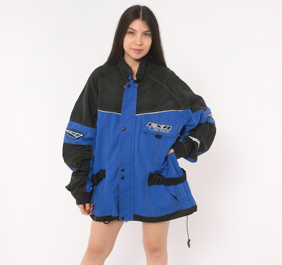 FXR X-Tech Snowmobile Jacket Blue Black Color Block Windbreaker 90s Motorsport Racing Coat Technical Outdoor Winter Shell Extra Large XL