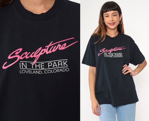 Sculpture In the Park Shirt 90s Loveland Colorado T Shirt Vintage Art Exhibit Black Neon Graphic Tee Single Stitch Screen Stars Large L