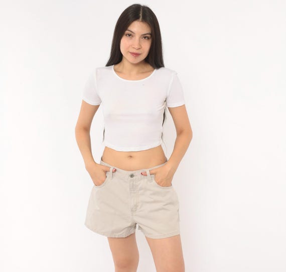 90s Calvin Klein Khaki Shorts High Waisted Cotton Tan Sand Beige Minimal Summer Casual Preppy Light Academia Style Women's Bottoms Medium M