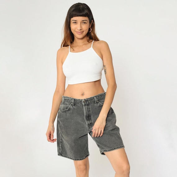 Vintage Black Levi's 550 Shorts 90s Faded Levis Denim Shorts High Waisted Rise Jean Shorts Bermuda Retro 1990s Men's 36