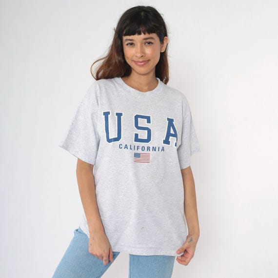 Vintage California USA Shirt American Flag TShirt 90s T Shirt United States Retro T Shirt 1990s Heather Grey Crewneck Size Large L