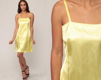 Yellow Mini Dress 1970s Dress Sheath Dress Cocktail Bohemian Disco Grecian Mini 70s Boho Party Spaghetti Strap Vintage Sexy Extra Small xs