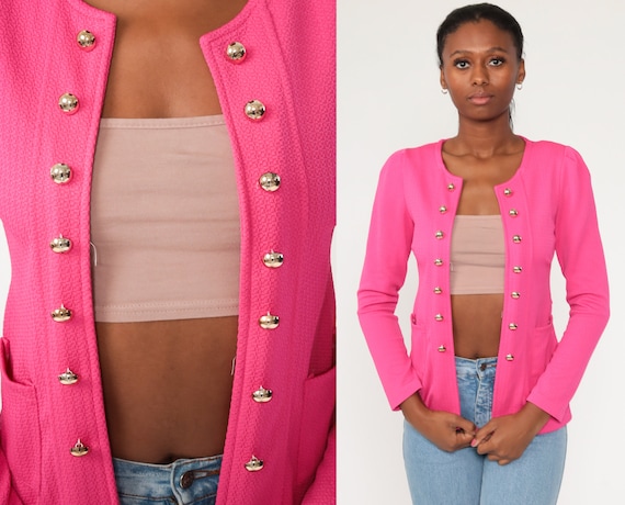Hot Pink Jacket 80s Puff Sleeve Blazer 