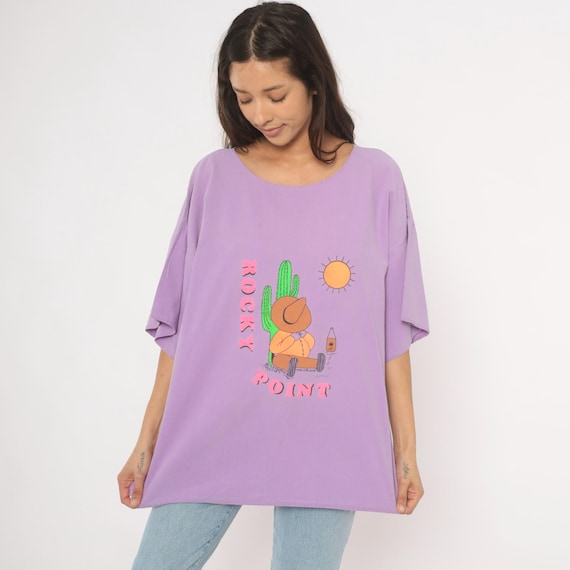 Rocky Point Cactus Tee 90s Puerto Peñasco Purple Graphic Shirt Desert Beach Vacation Print Novelty Lavender Pullover Vintage Extra Large XL