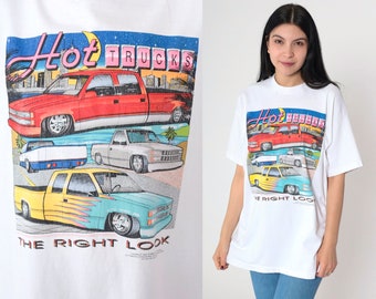 90s Hot Rod Truck Shirt Hot Trucks Chevrolet Car Shirt 'The Right Look' Classic Car Graphic Tshirt Retro Tee White 1990s Large xl